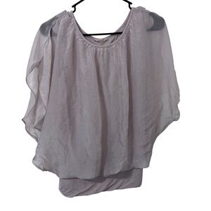 Giusy Italy silk blend cream flowy blouse kimono sleeve bubble hem  size L